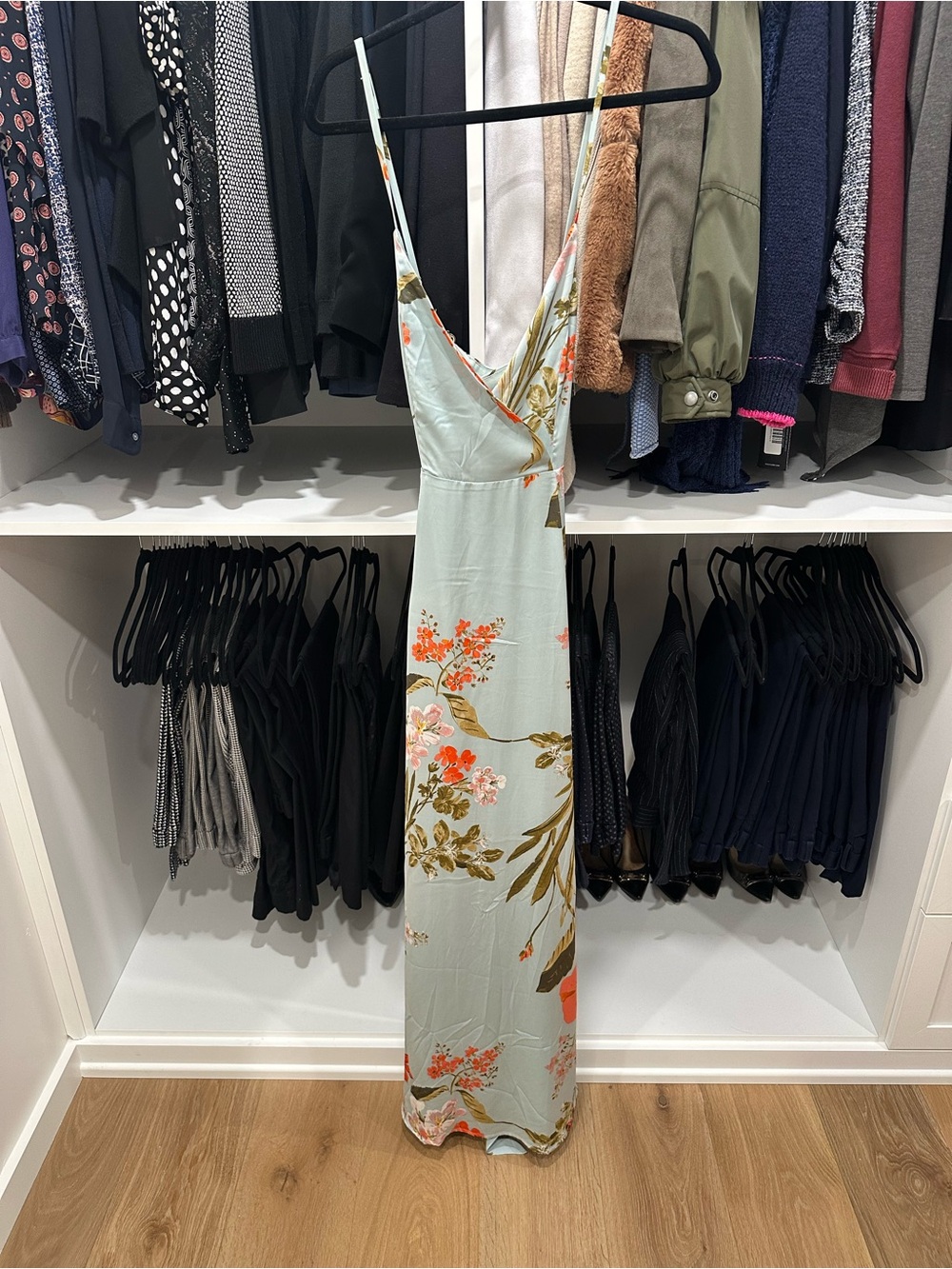 Lulu's Pale Mint Floral Slip Maxi Dress with Coral Accents
